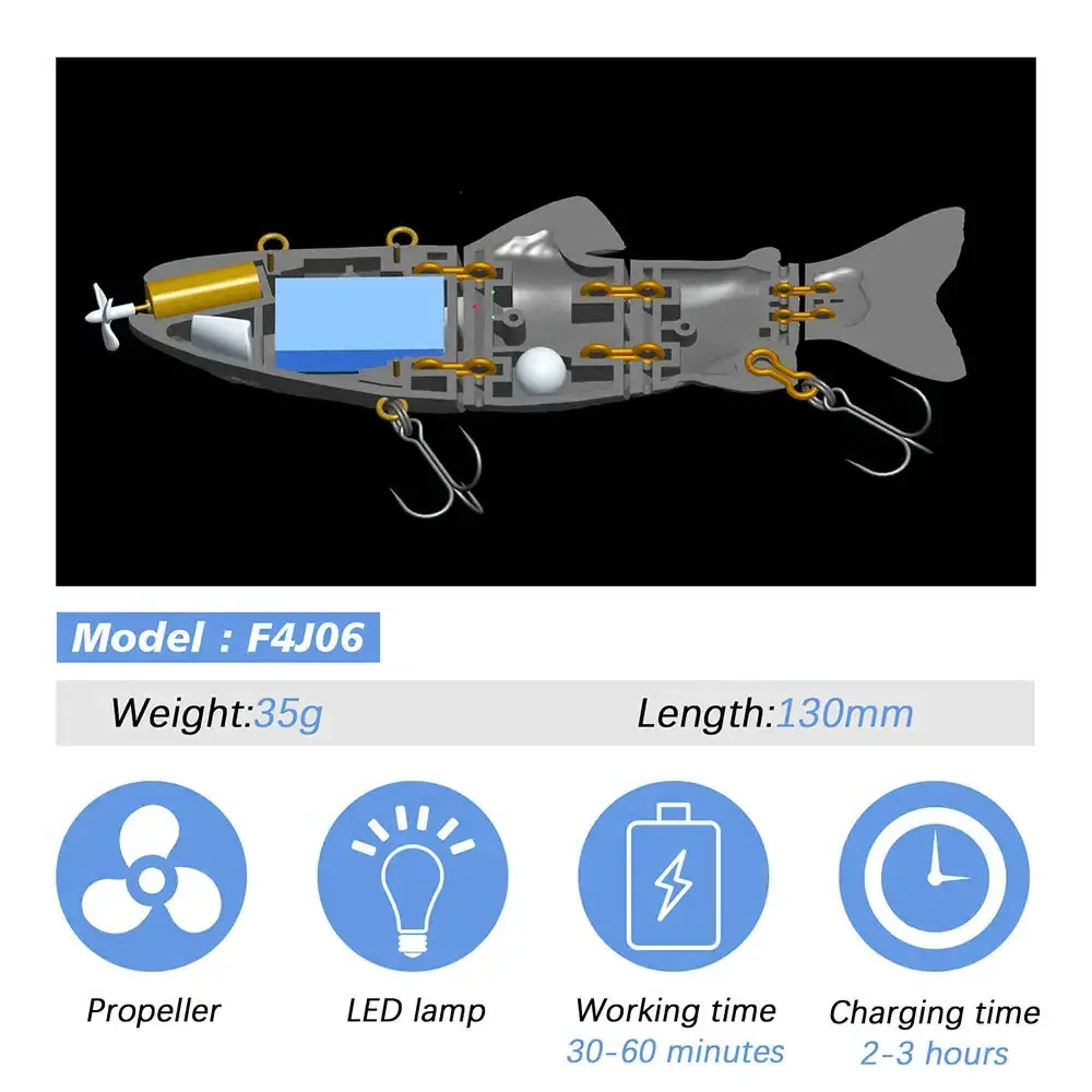 Jetshark 130mm 42g Robotic Swimming Bait Wobblers For Swimbait USB Rechargeable LED Light Fishing Auto Electric Lure