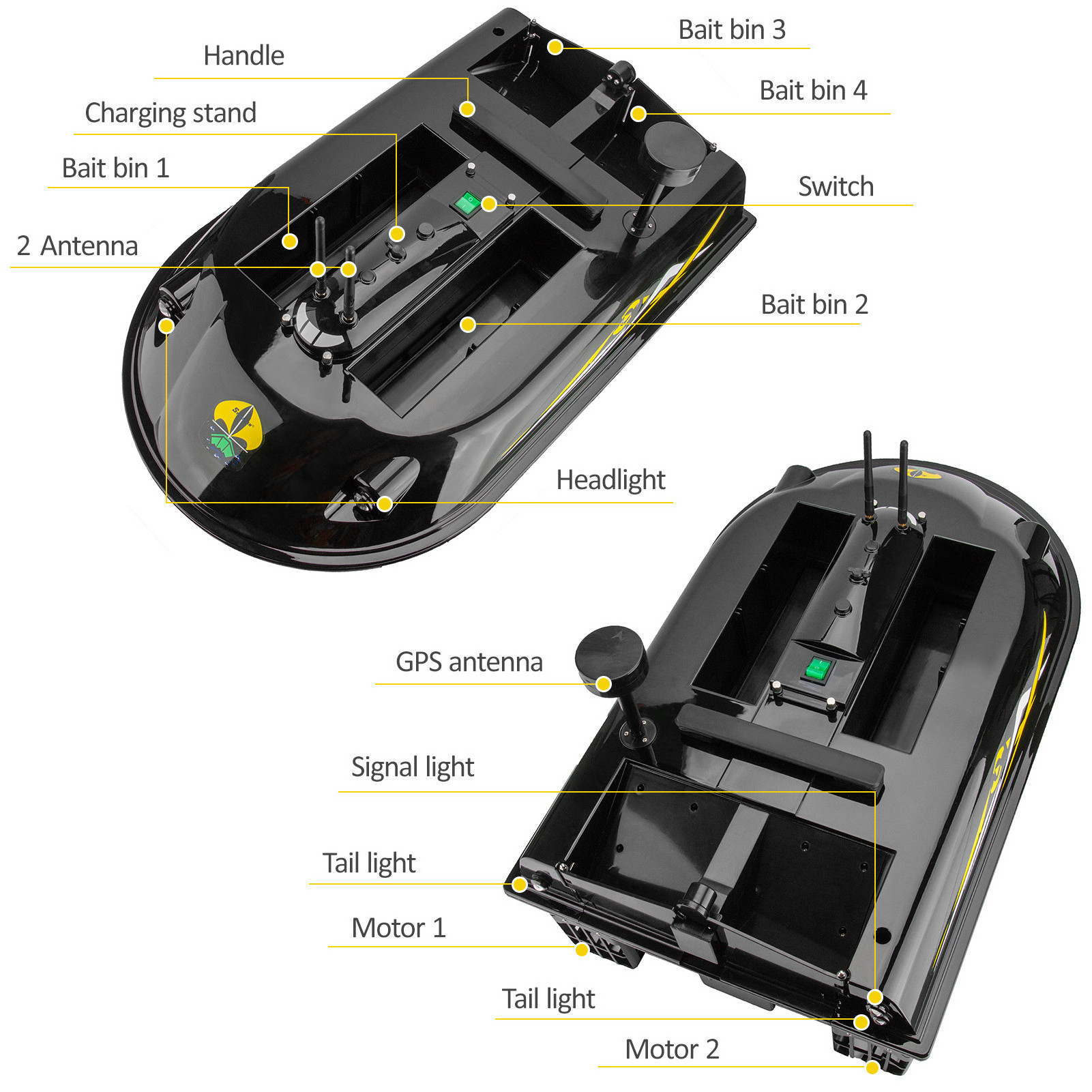 2022  new design bait boat gps autopilot 600m Remote Control Sea Fishing Bait Boat with Fish Finder