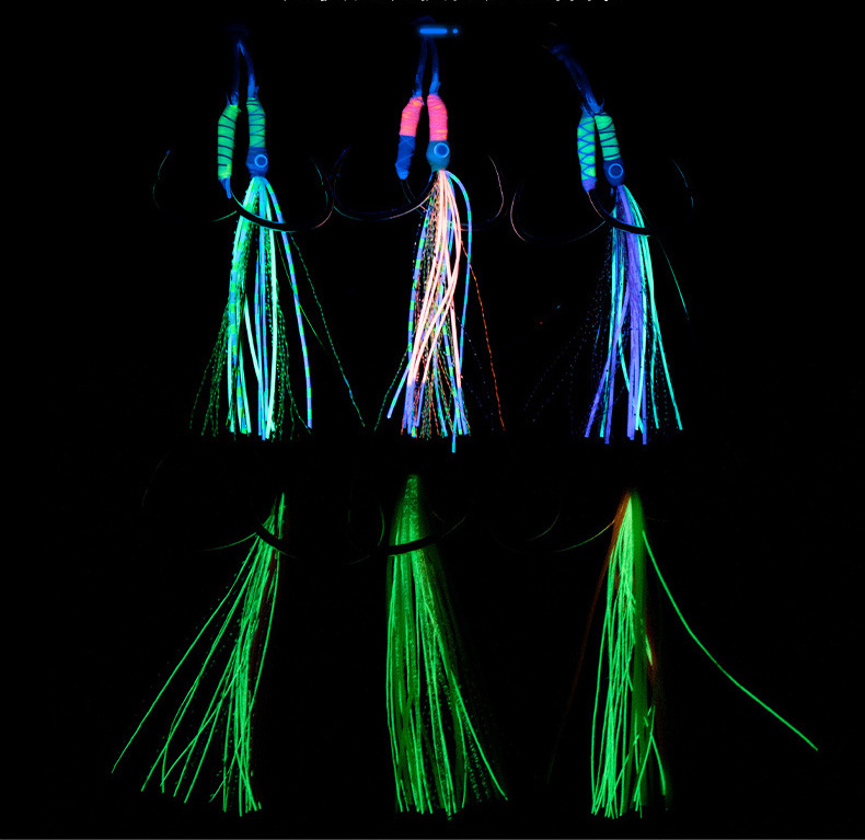 New Multi Color Luminous UV Effect Steel Slow Jigging Hook Double Assist 3D Lure Eyes Fishing Hooks