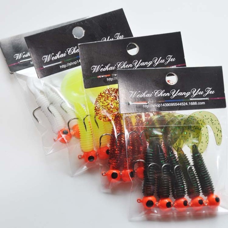 Jetshark 5G Worm Fishing Lure 4 Colors Soft Carp Bait with Head Hook 5 pcs per Bag Lake River Fishing Minnow Lures Saltwater