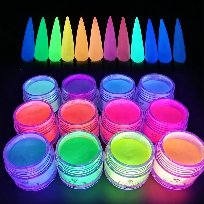 New arrival dip powder nails system glow in dark powder luminous acrylic powder