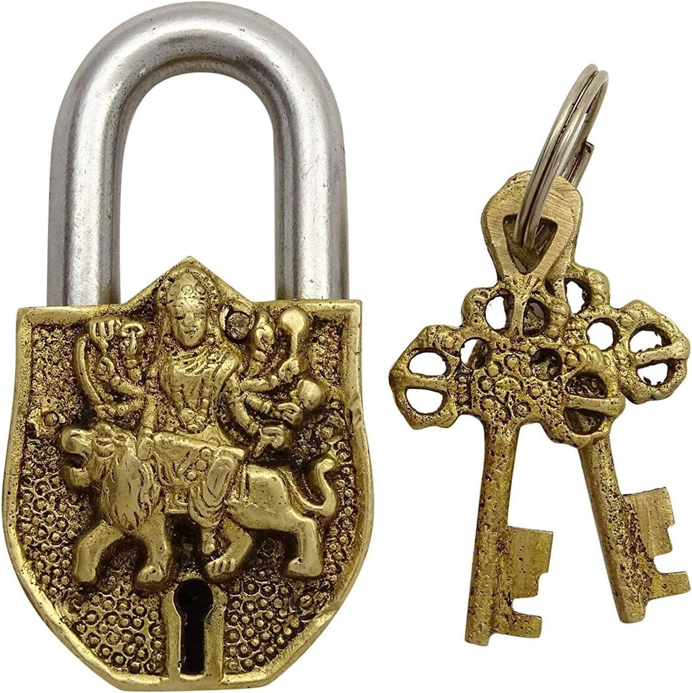 Wholesale Price Antique Finishing Brass Padlock with  Sherawali Maa Design for Door Lock from Indian Manufacturer