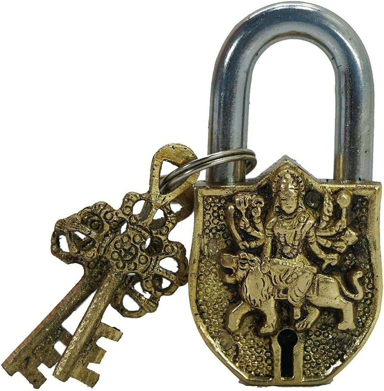 Wholesale Price Antique Finishing Brass Padlock with  Sherawali Maa Design for Door Lock from Indian Manufacturer