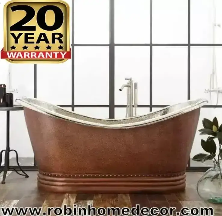 Copper Shiny Finished Inside and Outside Luxury Double Slipper Copper Bath tub for Sale Available at Custom Packaging