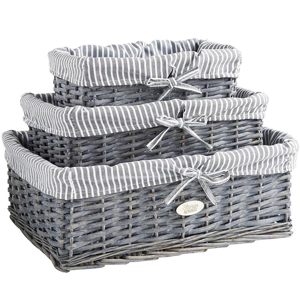 Hamper Woven Willow Basket Wicker With lining Bins Cube For Storage Organizer Toy Closet