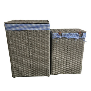 Woven Plastic Rope Storage Bins Box Laundry Basket With Liner Lid For Clothes Container Closet