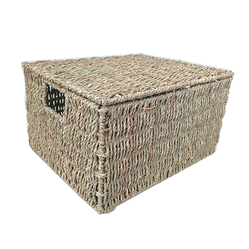 Woven Seagrass Shelf Basket Straw Cube Bins With Lid Storage Toys Dec Gift