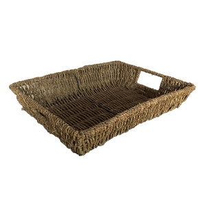 Seagrass Straw Woven Storage Rectangle Basket Inset Handle Tray For Bread Fruit Sundries