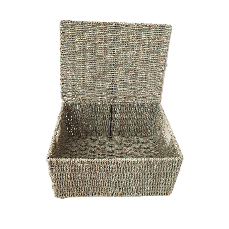 Woven Seagrass Shelf Basket Straw Cube Bins With Lid Storage Toys Dec Gift