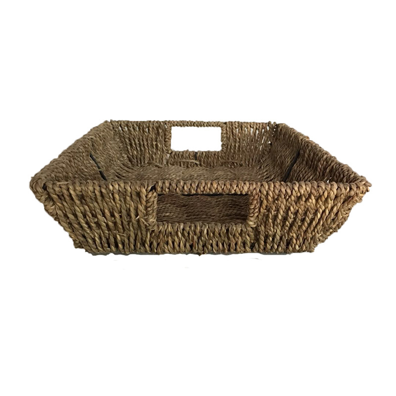 Seagrass Straw Woven Storage Rectangle Basket Inset Handle Tray For Bread Fruit Sundries