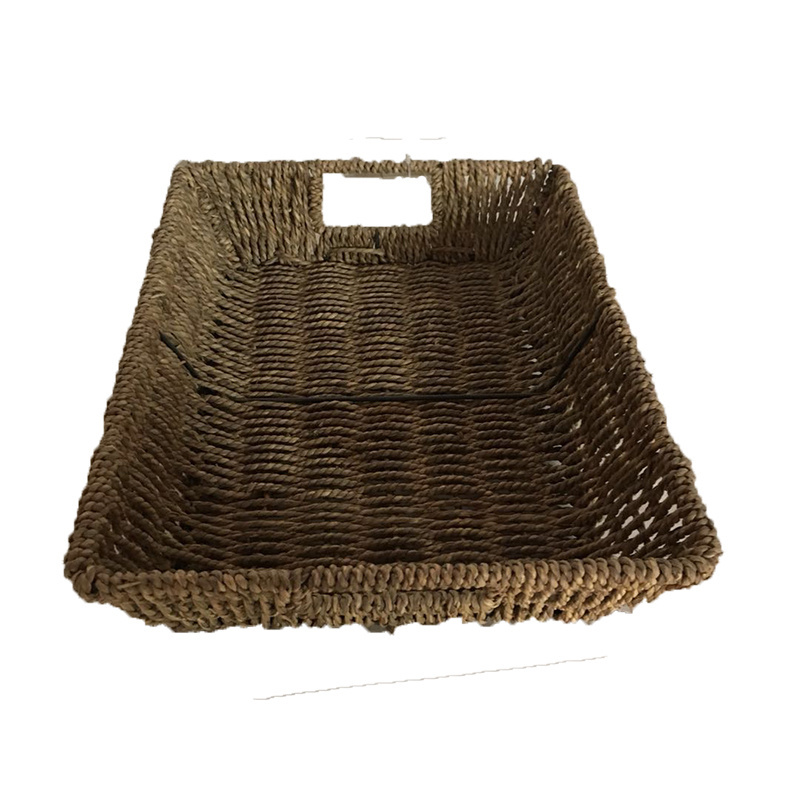 Seagrass Straw Woven Storage Rectangle Basket Inset Handle Tray For Bread Fruit Sundries