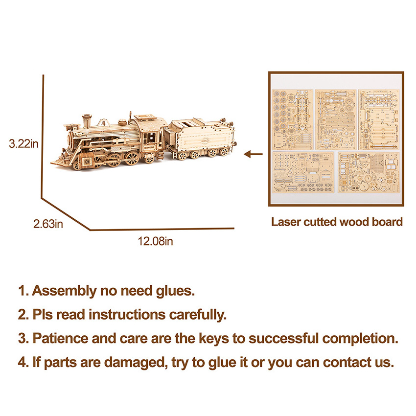 CPC Certificated Robotime Locomotive Train Model 3d wooden puzzle toys for adults and kids