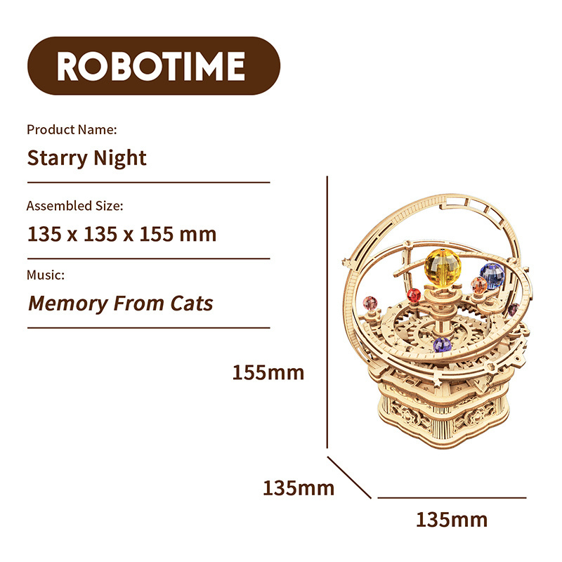 Robotime Rokr DIY Assembled Toys Gift Set AMK51 Starry Night Wooden Music Box 3D Puzzles For Adults