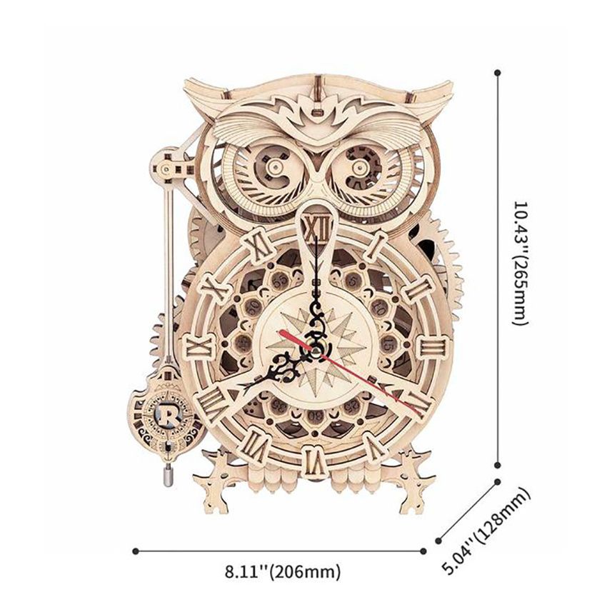 CPC Certificated Robotime Rokr Wood Craft LK503 Owl Clock Jigsaw Wooden 3D Diy Handmade Assembled Wooden Jigsaw Puzzle