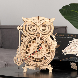 CPC Certificated Robotime Rokr Educational Toys LK503 Handmade Assembled Owl Clock 3D DIY Wooden Puzzles Wood Crafts