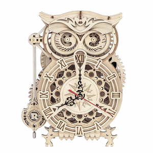 CPC Certificated Robotime Rokr Wood Craft LK503 Owl Clock Jigsaw Wooden 3D Diy Handmade Assembled Wooden Jigsaw Puzzle