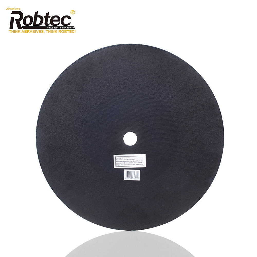 Robtec T41 14 inch 355 X 3.2 X 25.4 mm Resin Bonded Abrasive Wheel for Metal Cutting both sides with black paper