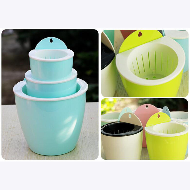 Automatic Suction Garden Patio Decorative Wall Mount Hanging Plastic Plant Vase Pot