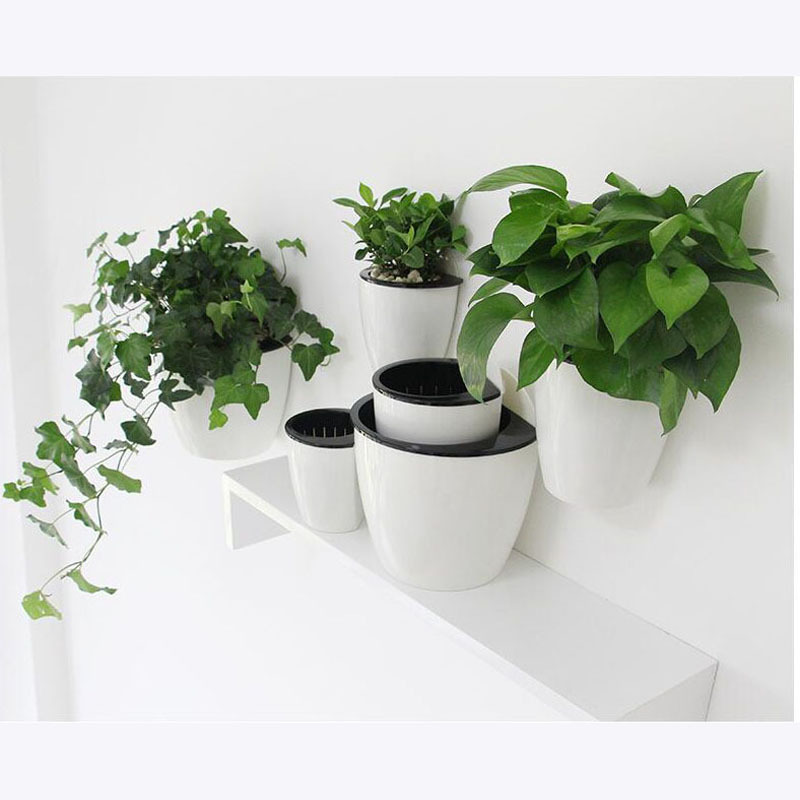 Automatic Suction Garden Patio Decorative Wall Mount Hanging Plastic Plant Vase Pot