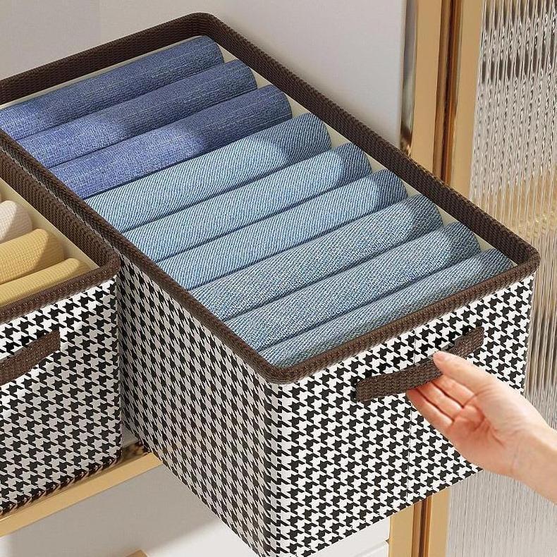 Large Capacity Houndstooth Square Fabric Foldable Storage Box for Underwear Clothes and Pants Storage in Household