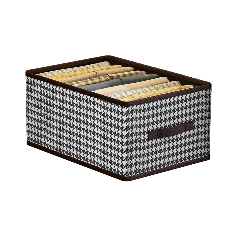 Large Capacity Houndstooth Square Fabric Foldable Storage Box for Underwear Clothes and Pants Storage in Household