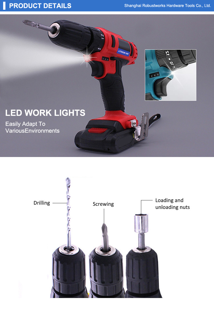 New Style Variable Speed Brush Motor 21v Battery Power Drill Machine Power Drill Tools Cordless Drill Odm Milwaukee Tools 10mm