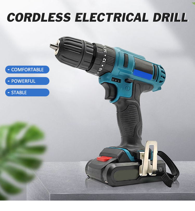 New Style Variable Speed Brush Motor 21v Battery Power Drill Machine Power Drill Tools Cordless Drill Odm Milwaukee Tools 10mm