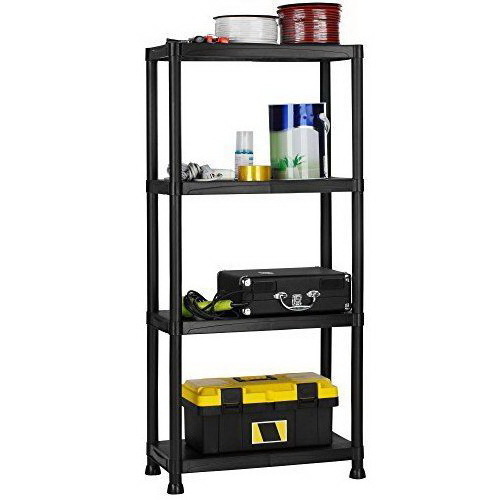 4 Tier Black Plastic Shelving Racking Storage Unit Shelf (6030P-4T)