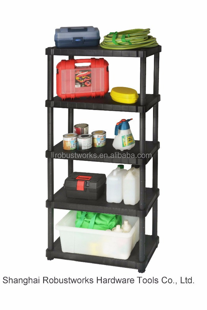 4 Tier Black Plastic Shelving Racking Storage Unit Shelf (6030P-4T)