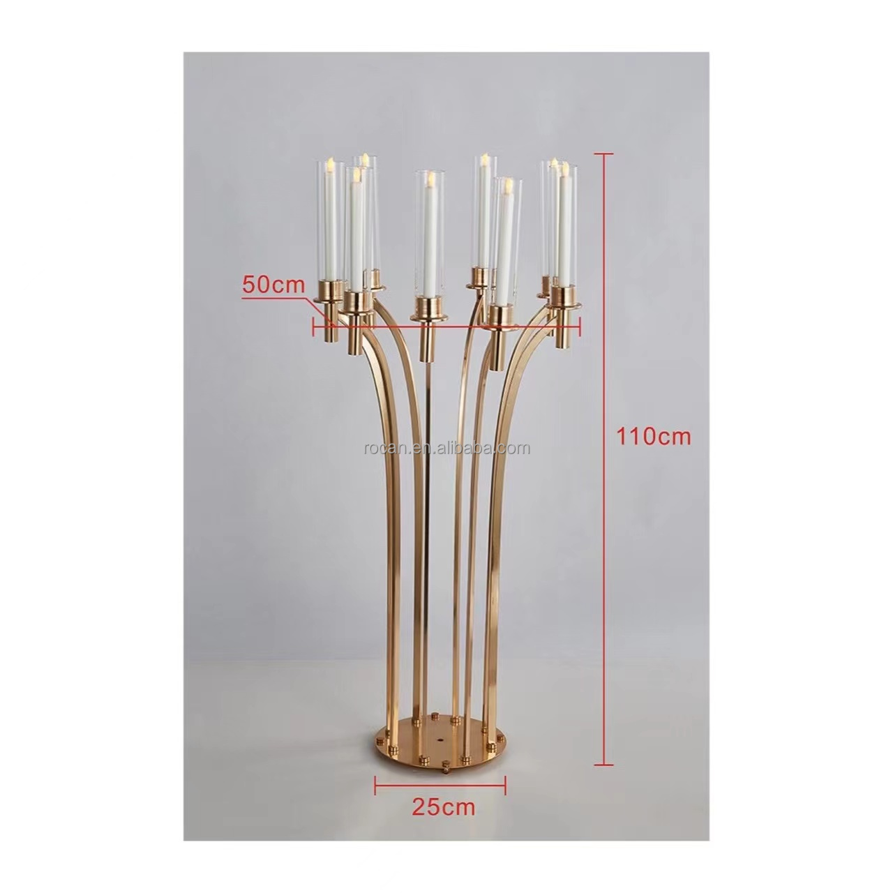 Luxury 10 arms metal gold candle stick holder decorative  tall candelabra for wedding table centerpieces