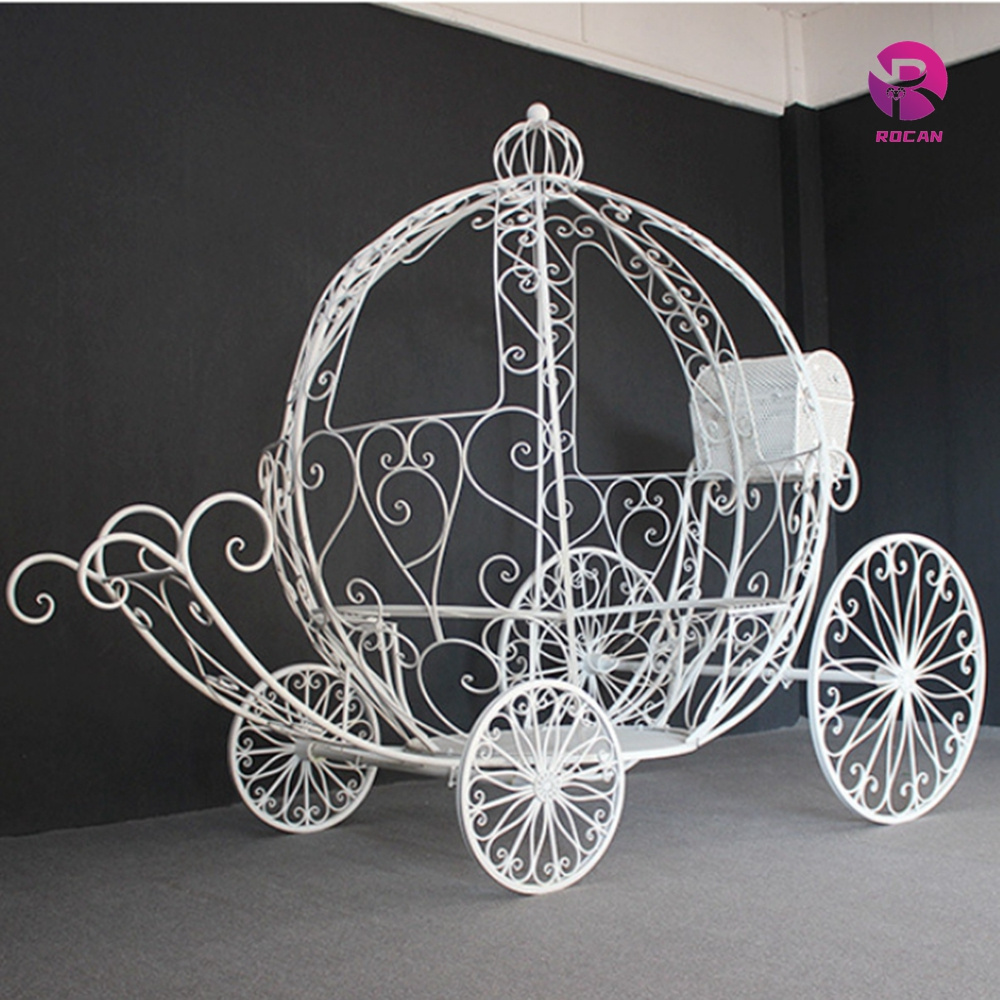 white cinderella pumpkin metal garden wedding decoration carriage Outdoor Wedding Party