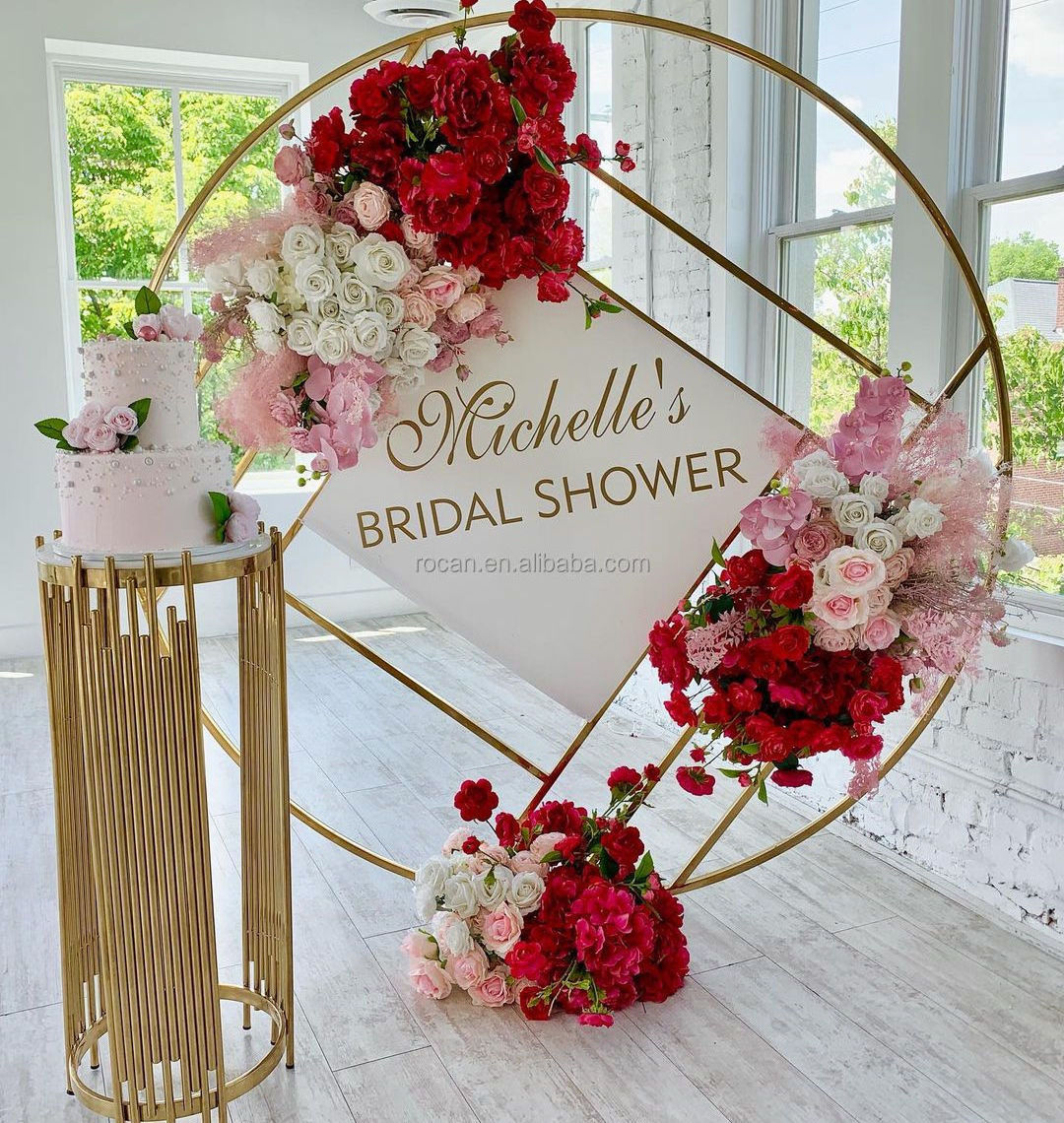 Metal Wedding flower Arch Frame Gold Wedding Props Stage Background Wreath Backdrop Round square Arch wedding decoration