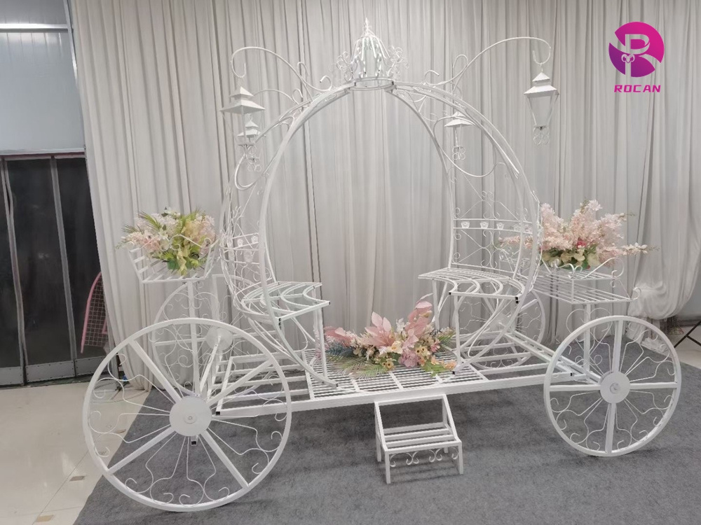 White Fairy Tale Wedding Bride Entry Carriage Fantasy  Cinderella Theme Pumpkin Horse Cart Bride Entry Carriage