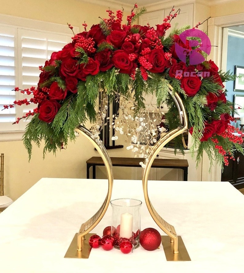 White Flower Center Piece Stand Red Flower Centerpiece Gold Vase For Wedding Table Tall Centerpiece Flower Vase