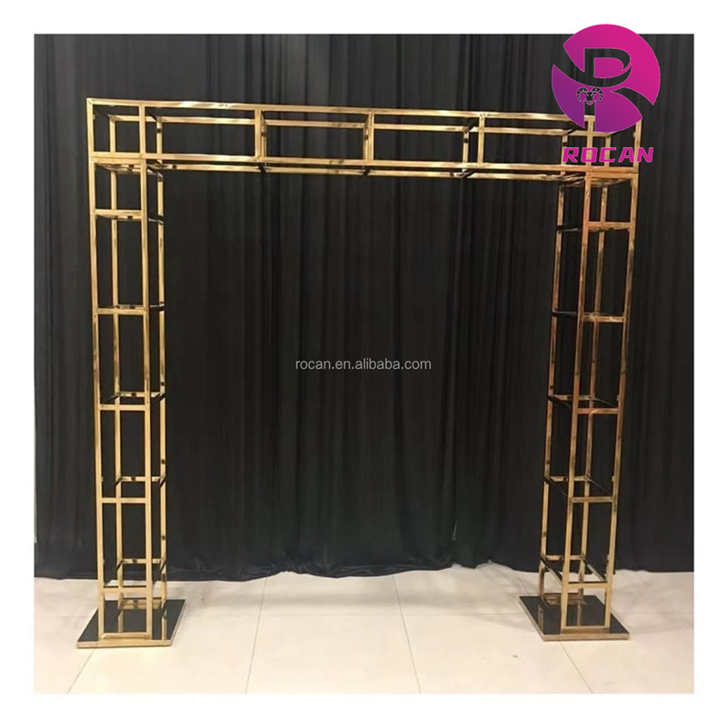 Metal Wedding flower Arch Frame Gold Wedding Props Stage Background Wreath Backdrop Round square Arch wedding decoration