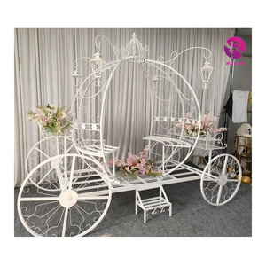 White Fairy Tale Wedding Bride Entry Carriage Fantasy  Cinderella Theme Pumpkin Horse Cart Bride Entry Carriage