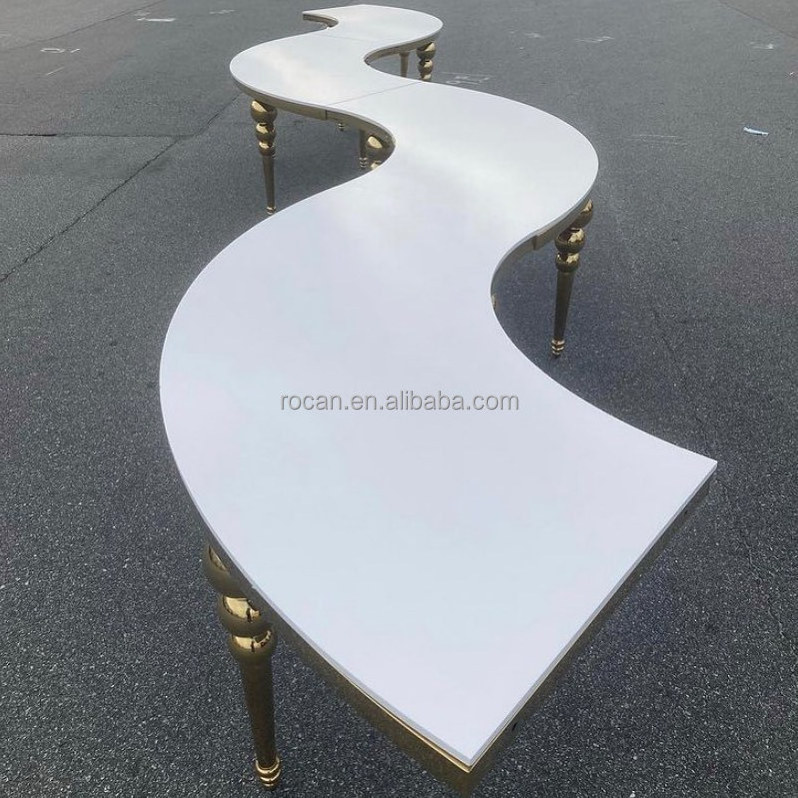 Hotel party supplies wedding decoration display stand cake gold banquet wedding reception serpentine tables