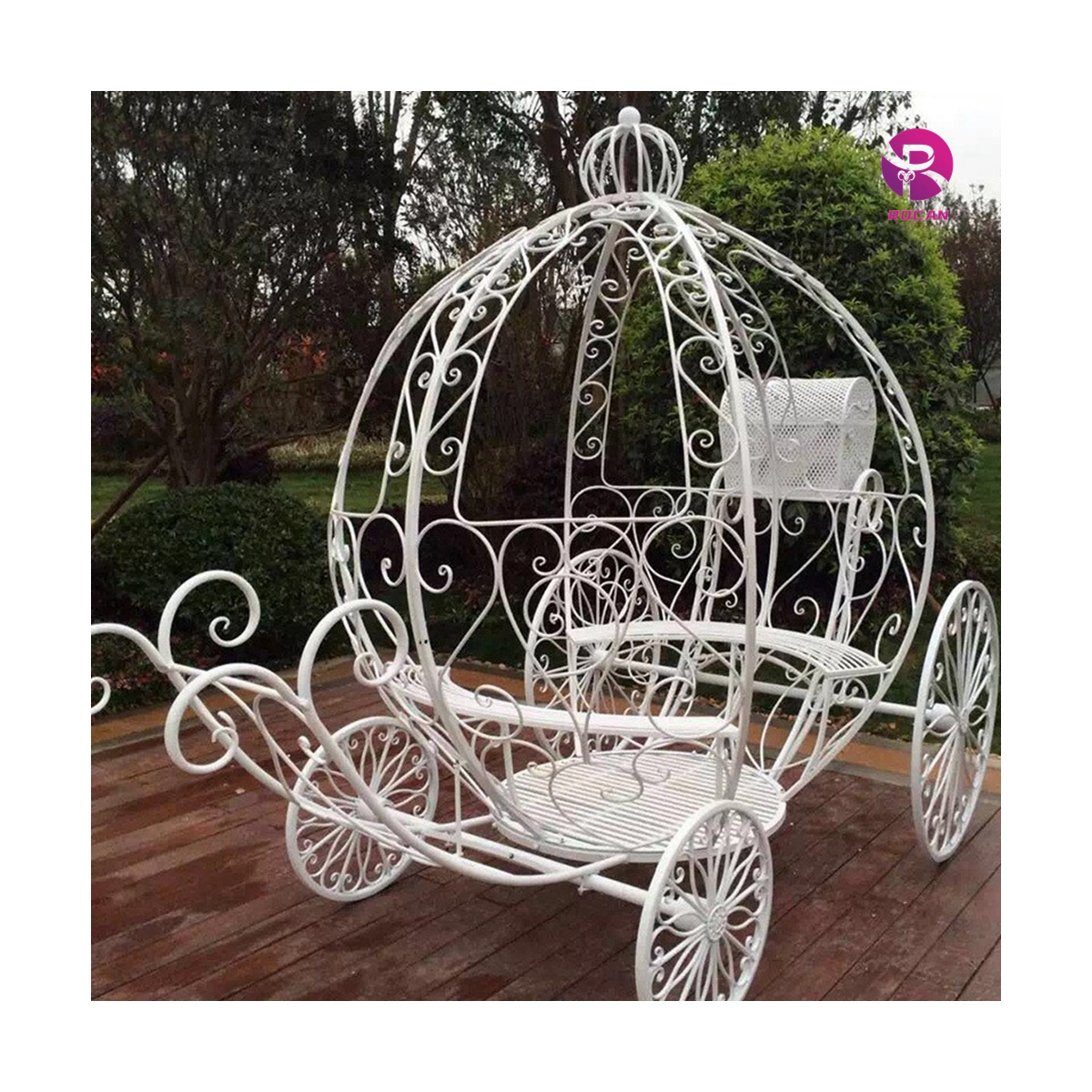 white cinderella pumpkin metal garden wedding decoration carriage Outdoor Wedding Party