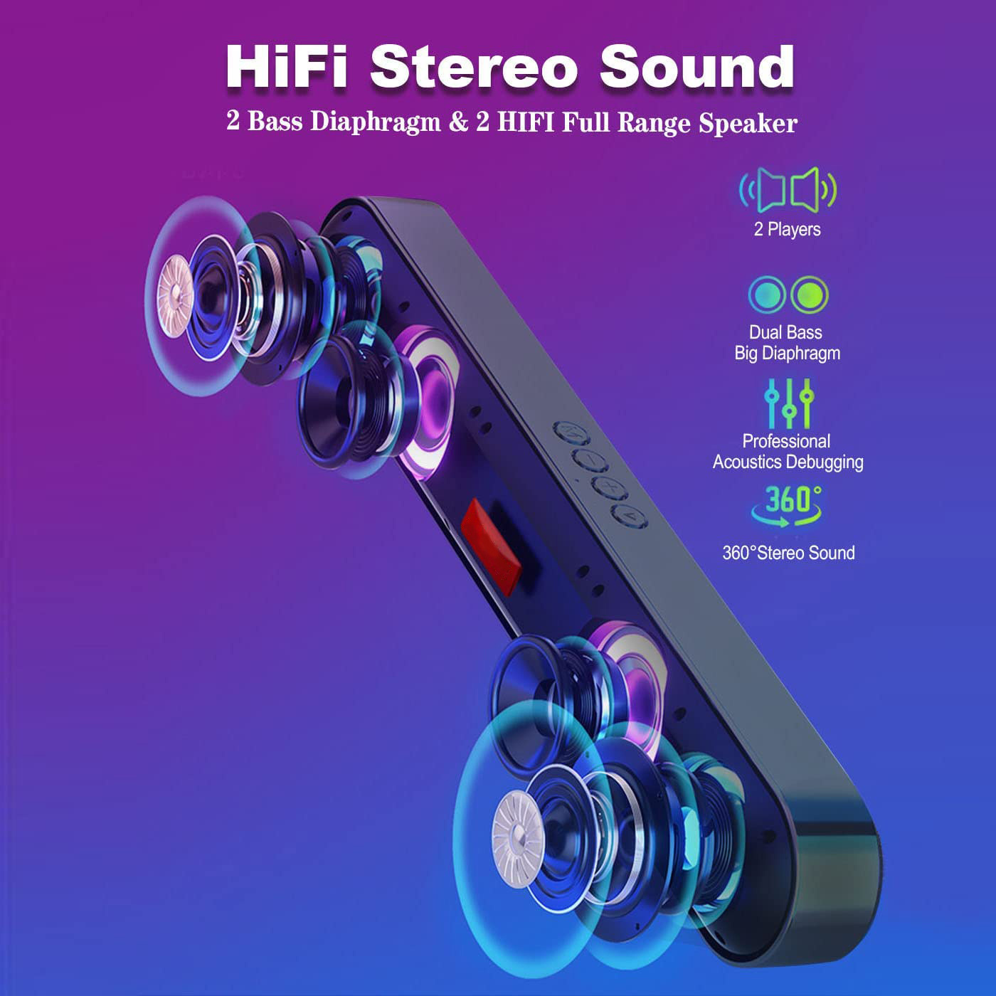 10W hot sale LED RGB Light 3D Surrounding home theater system bass box Bluetooth speaker Sound Bar for Party