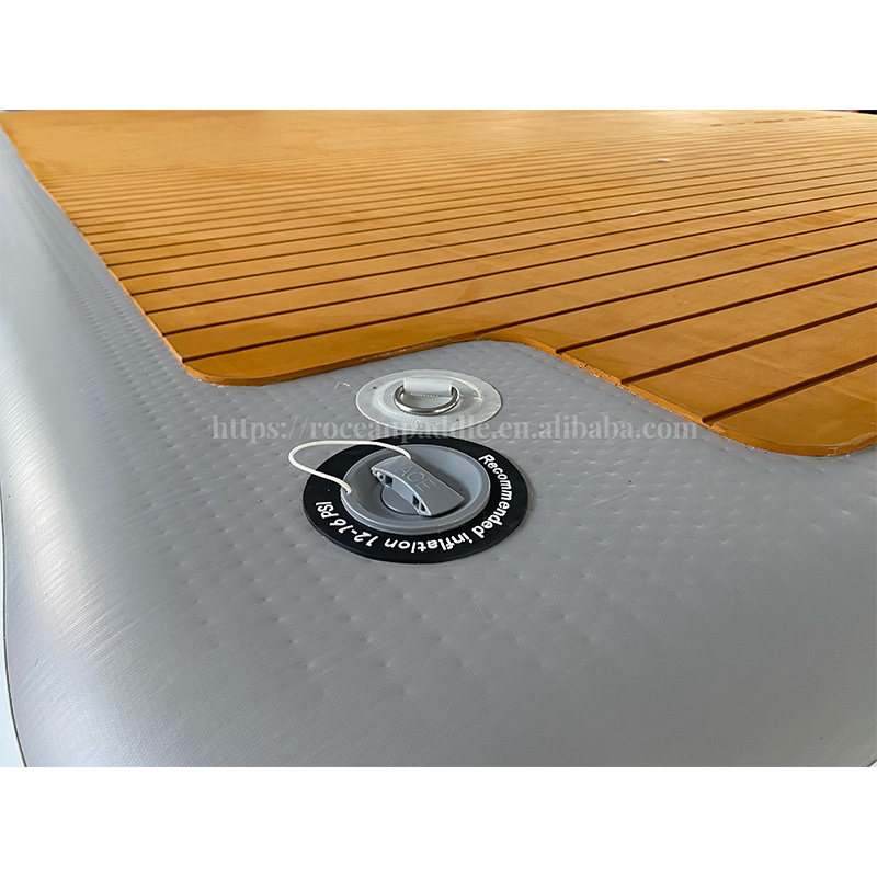 4 Meters 3 Meters Wood Teak Color Floor Deck Inflatable Floating Fishing Swim Platform Water Mat