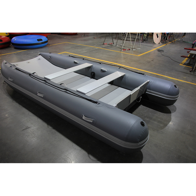 11 ft Inflatable Catamaran Inflatable Boat Dinghy Mini Cat Boat Gray