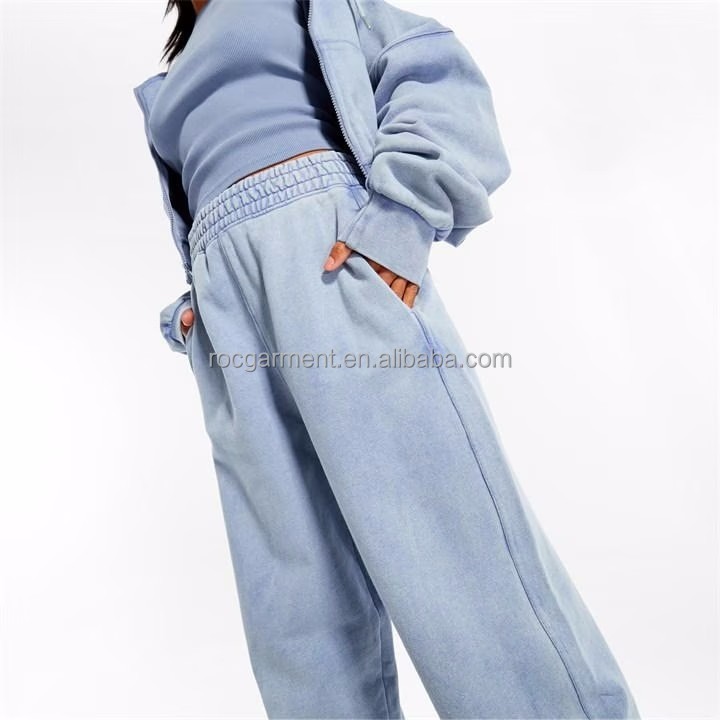 Wholesale Oversized Track Pants Custom Acid Wash Pants Womens Terry Cotton Joggers