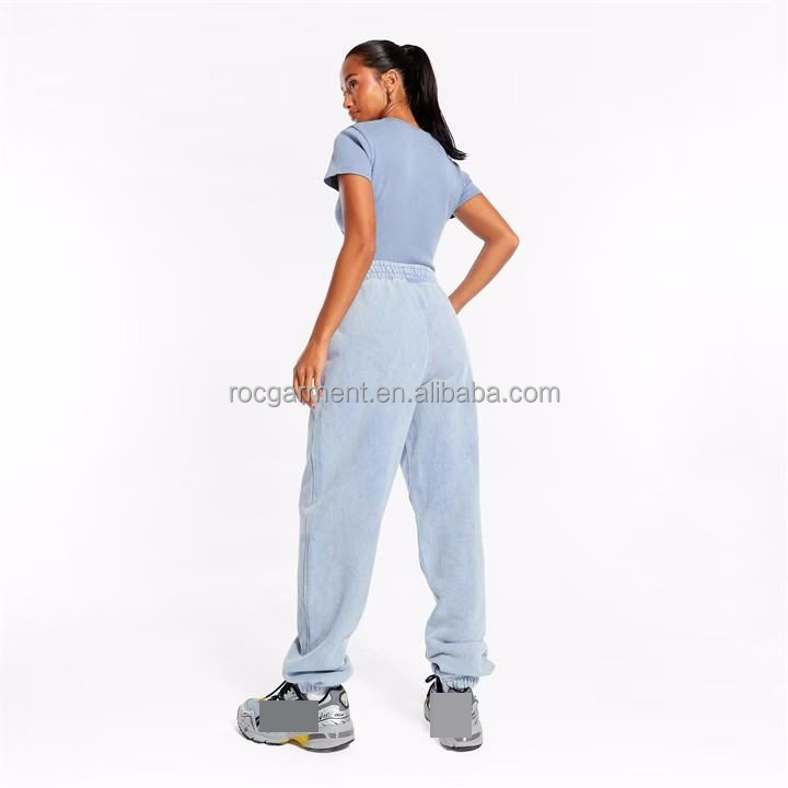 Wholesale Oversized Track Pants Custom Acid Wash Pants Womens Terry Cotton Joggers