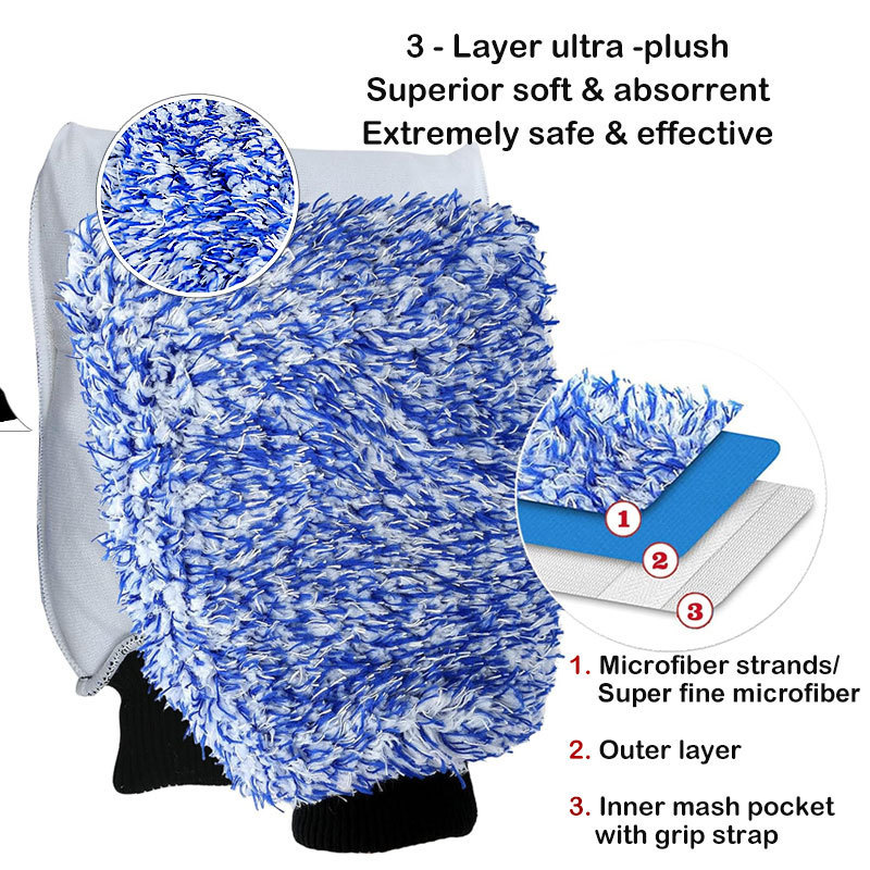 Custom Super soft long high pile microfiber wash mitt detailing car cleaning window microfibre wheel microfiber car wash glove