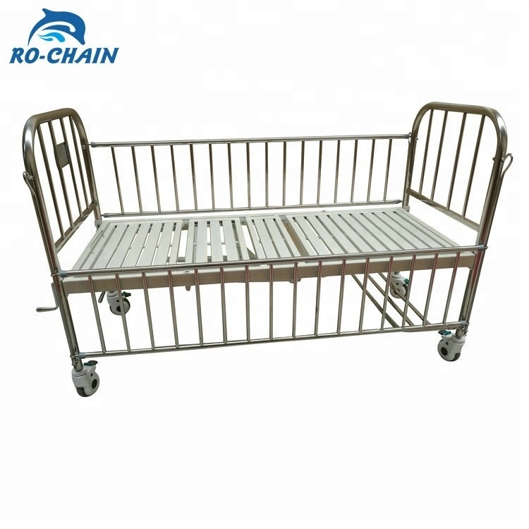 RCE12-A  cheap 2 crank manual flat stainless-steel metal high rail pediatric baby children hospital sand bed prices for sale