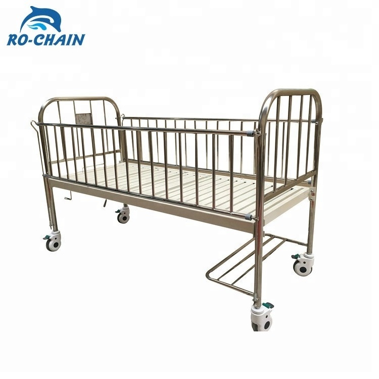 RCE12-A  cheap 2 crank manual flat stainless-steel metal high rail pediatric baby children hospital sand bed prices for sale