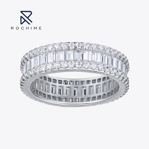 Rochime full circle baguette cut square T zircon Wedding Band  925 sterling silver gold plated 5a zircon rings for women