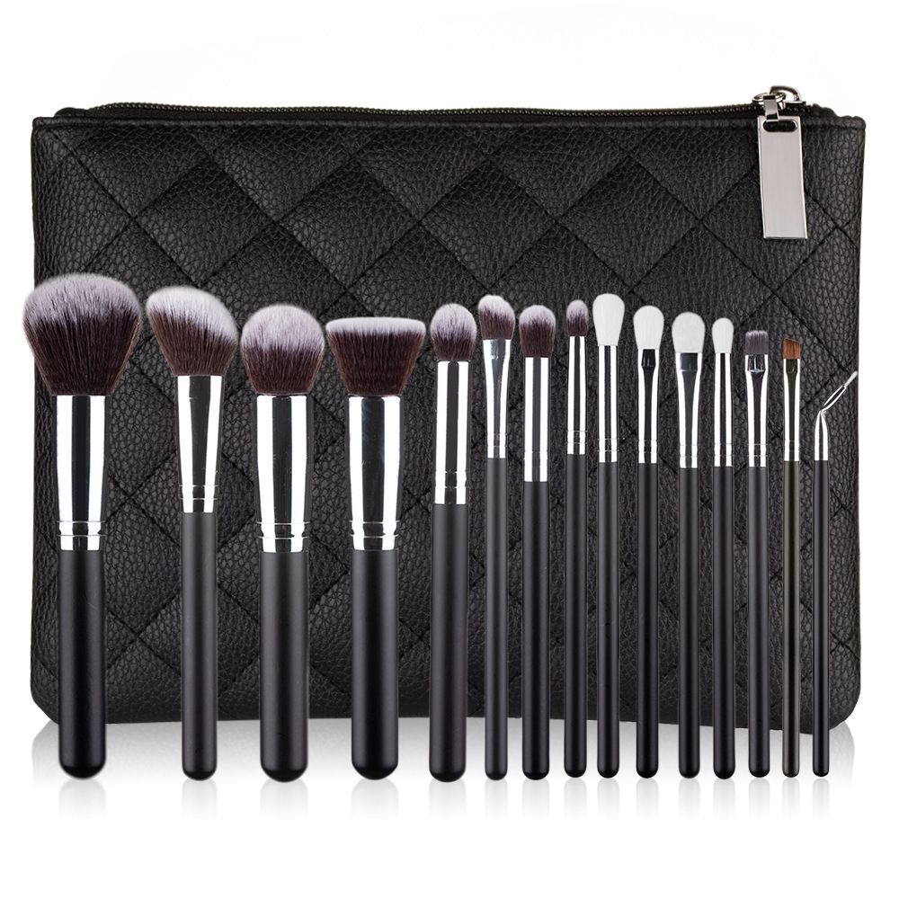 15pcs High Quality Synthetic Makeup Brush Set with Zipper PU Pouch