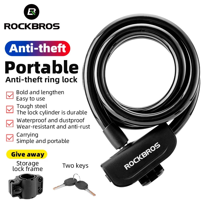 ROCKBROS Portable Anti-theft Ring Steel Lock Bike Accessories Key Lock With Bracket Bicycle Cable Lock