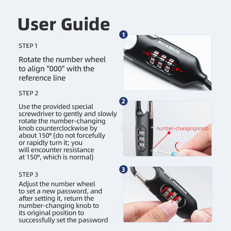 ROCKBROS Riding Equipment Combination Cable Bicycle Lock Mini Password Security Bicycle Motorcycle Helmet Anti-theft Lock